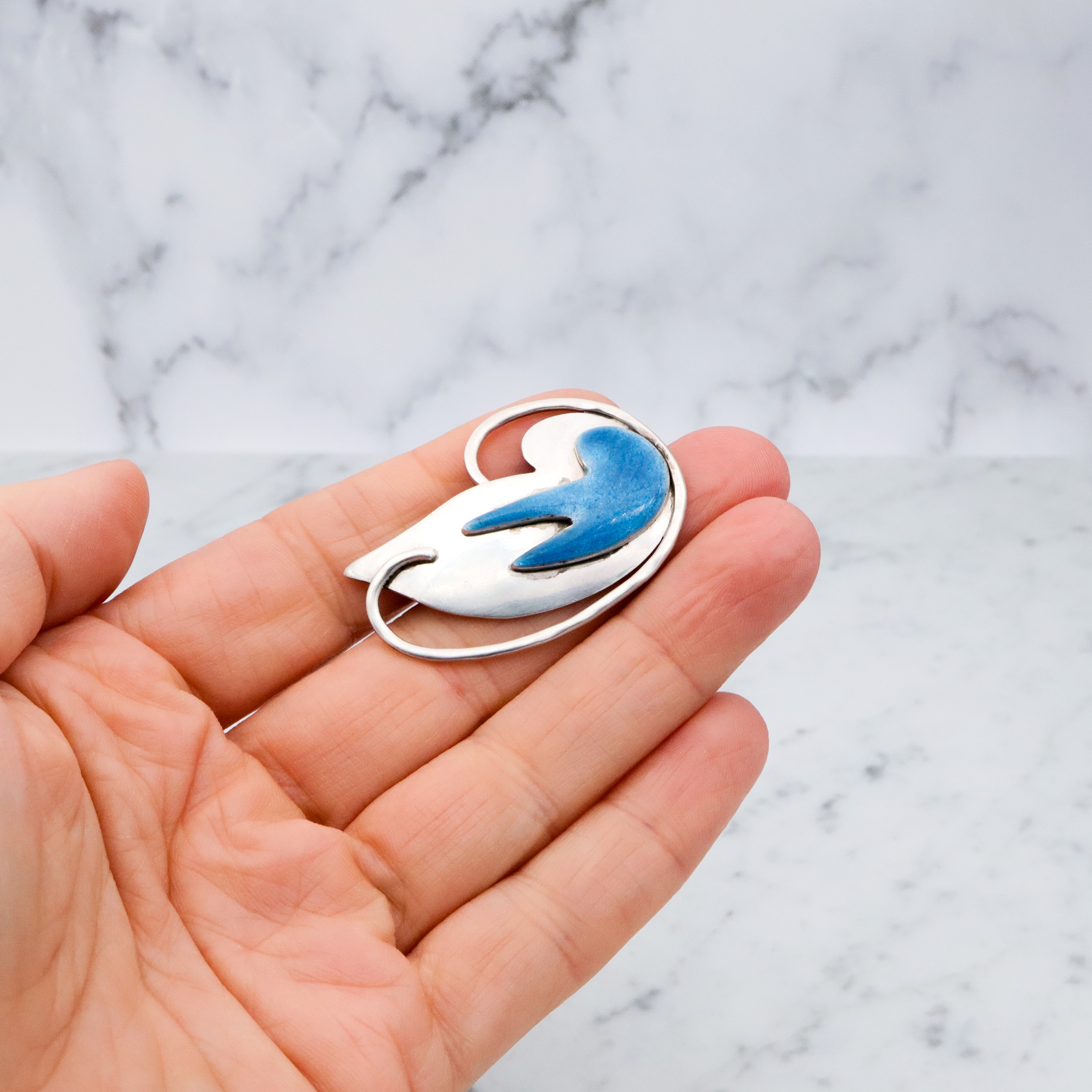 Antique Arts & Crafts era sterling enamel abstract brooch